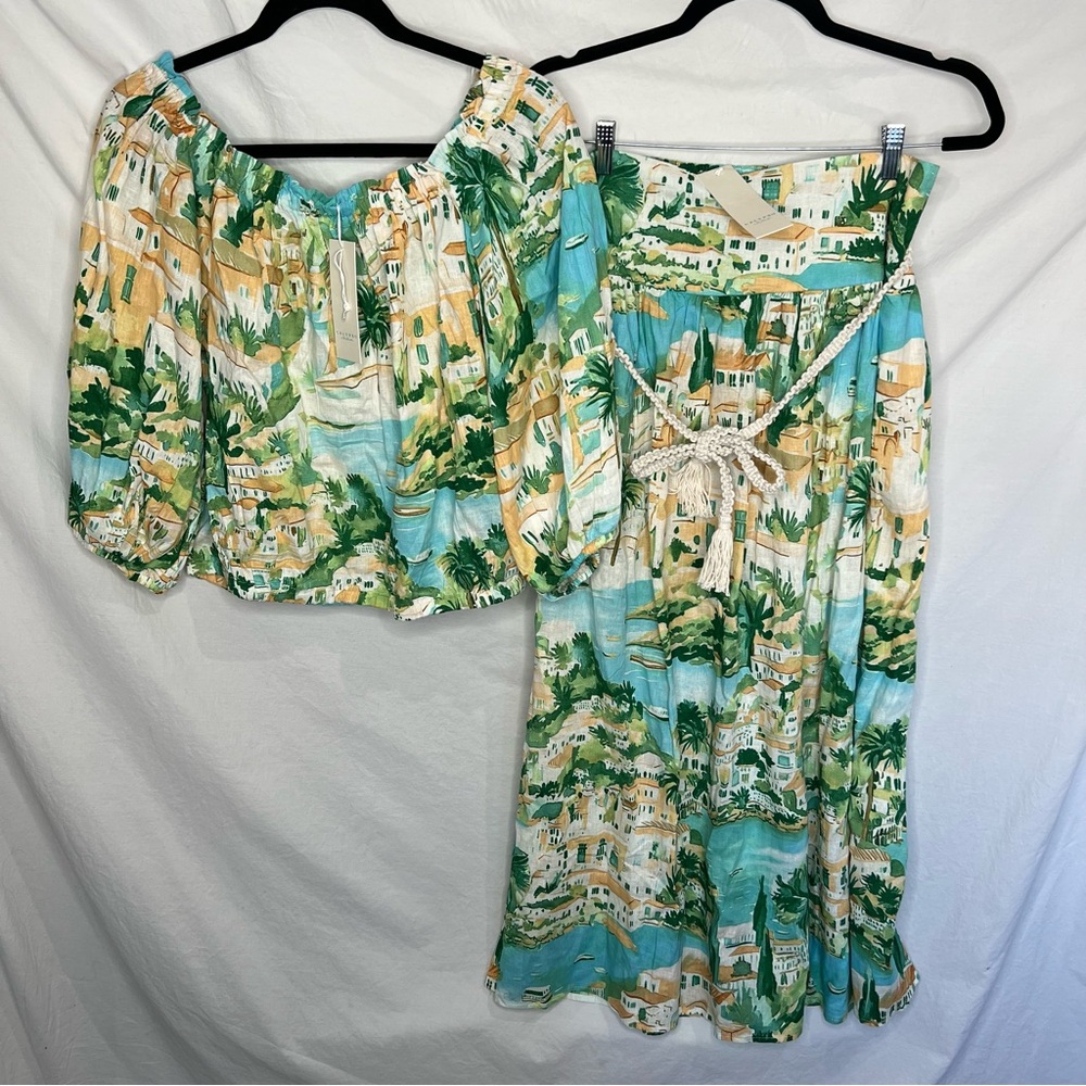 NWT Calypso St. Barth Linen Set Skirt Top Resortwear Beach Vacation Sz L Cruise